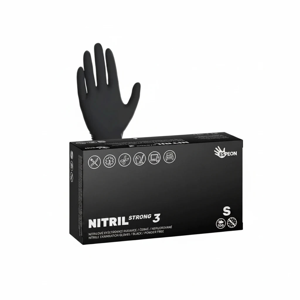 Nitrilové rukavice NITRIL STRONG3 100 ks, nepudrované, černé, 5.0 g